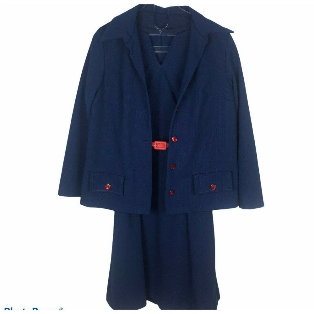 Vintage Walden Classics Suit Dress 14 Navy Red